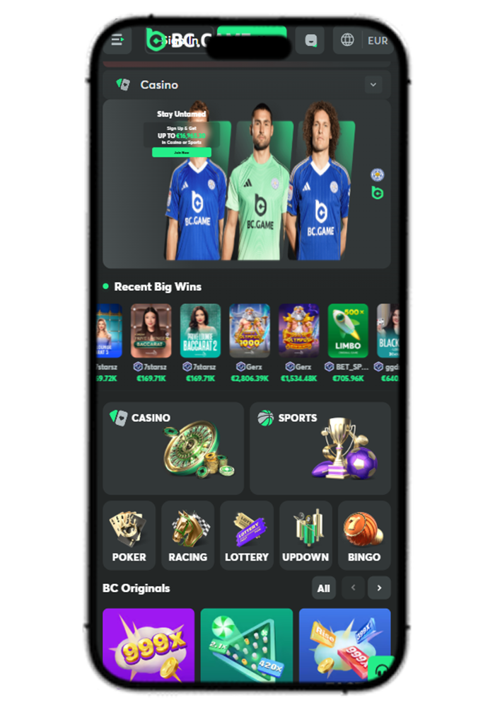 BC.Game Casino mobilni prikaz
