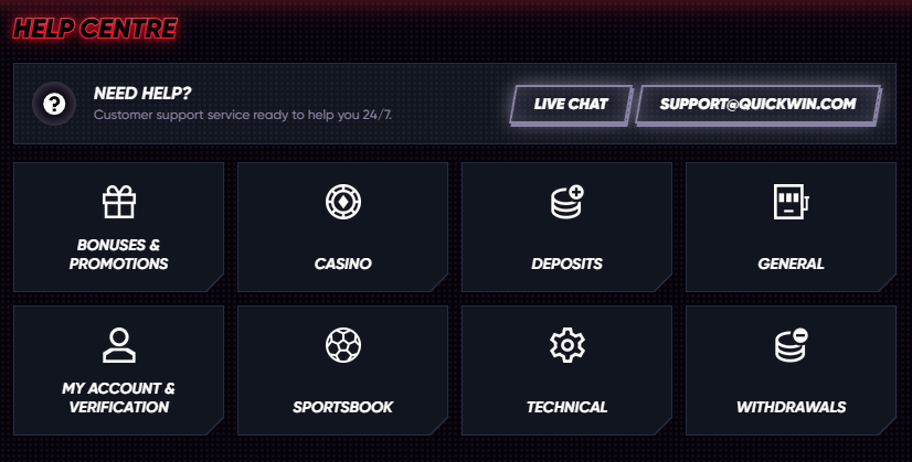 Trung Tâm Hỗ Trợ QuickWin Casino