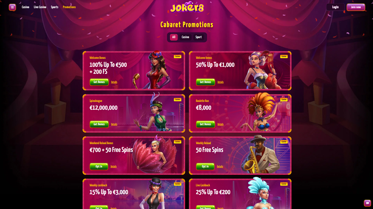 Tiền thưởng Joker8 Casino