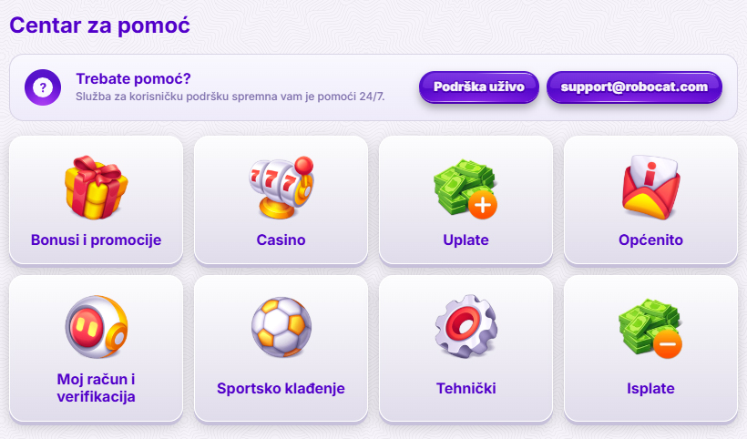 Trung tâm trợ giúp RoboCat Casino Việt Nam