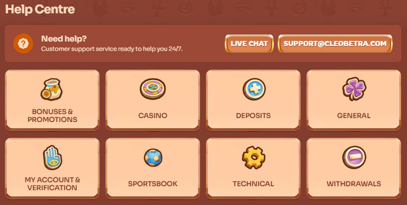 Trung tâm hỗ trợ Cleobetra Casino